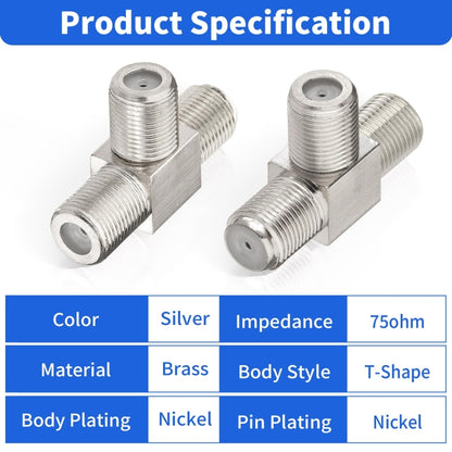 F Type Splitter 3 Way F Female To Dual F Female Coaxial Connector Adapter, F Female To Dual F Female