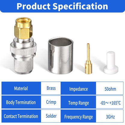 10pcs /Pack RP-SMA Male Crimp Solder Connector For LMR-400 / Belden-9913 / RG8 / RG213 Coaxial Cable, RP-SMA