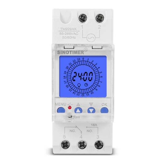 SINOTIMER  TM929AKL 85-265V 16A 24hrs Digital Analogue Din Module Time Switch With Backlight, 16A