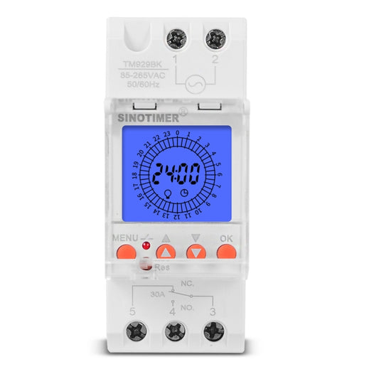 SINOTIMER  TM929BKL 85-265V 30A 24hrs Digital Analogue Din Module Time Switch With Backlight, 30A