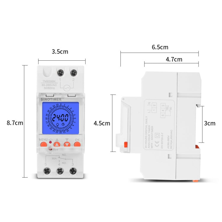 SINOTIMER  TM929BKL 85-265V 30A 24hrs Digital Analogue Din Module Time Switch With Backlight, 30A