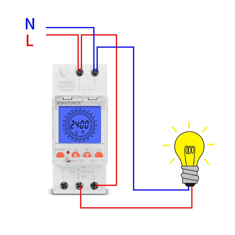 SINOTIMER  TM929BKL 85-265V 30A 24hrs Digital Analogue Din Module Time Switch With Backlight, 30A