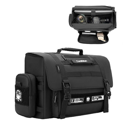 Cwatcun D115 Shoulder Crossbody Waterproof Leather Film DSLR Camera Bag, Black Small, Black Medium, Black Large