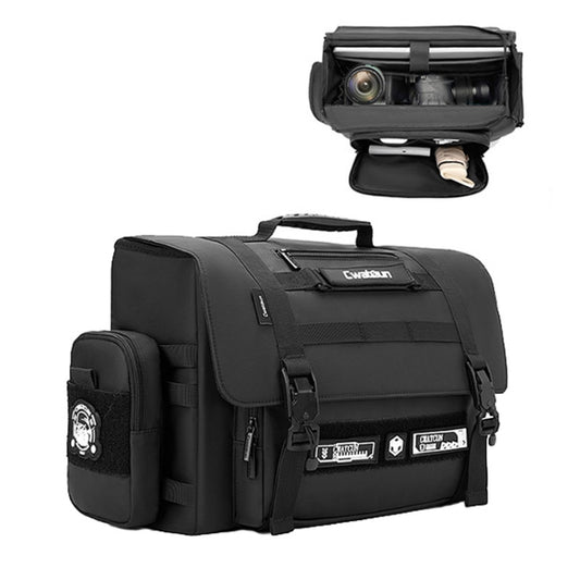 Cwatcun D115 Shoulder Crossbody Waterproof Leather Film DSLR Camera Bag, Black Small, Black Medium, Black Large