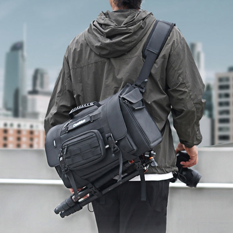 Cwatcun D115 Shoulder Crossbody Waterproof Leather Film DSLR Camera Bag, Black Small, Black Medium, Black Large