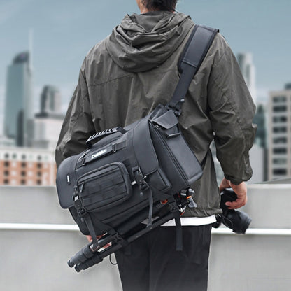 Cwatcun D115 Shoulder Crossbody Waterproof Leather Film DSLR Camera Bag, Black Small, Black Medium, Black Large
