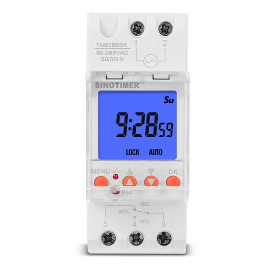 SINOTIMER TM928SBKL 85-265V 30A  1 Second to 168 Hours Programmable Electronic Time Switch, 30A