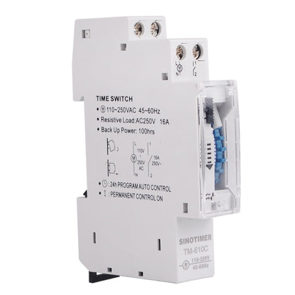 SINOTIMER  TM610C 110-250V 16A Quartz Mechanical Timer 24 Hours Programmable Din Rail Relay, TM610C