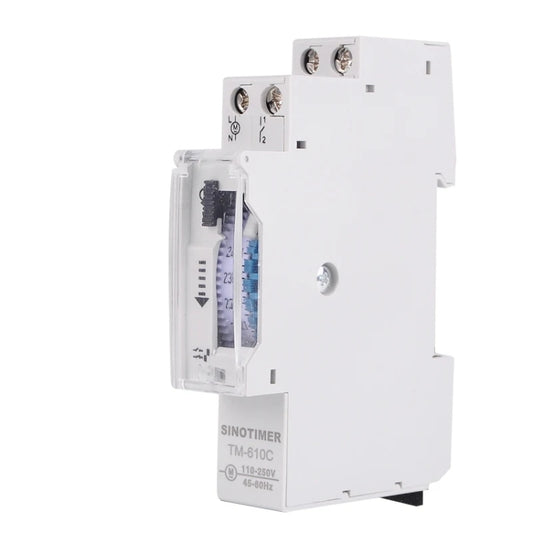 SINOTIMER  TM610C 110-250V 16A Quartz Mechanical Timer 24 Hours Programmable Din Rail Relay, TM610C