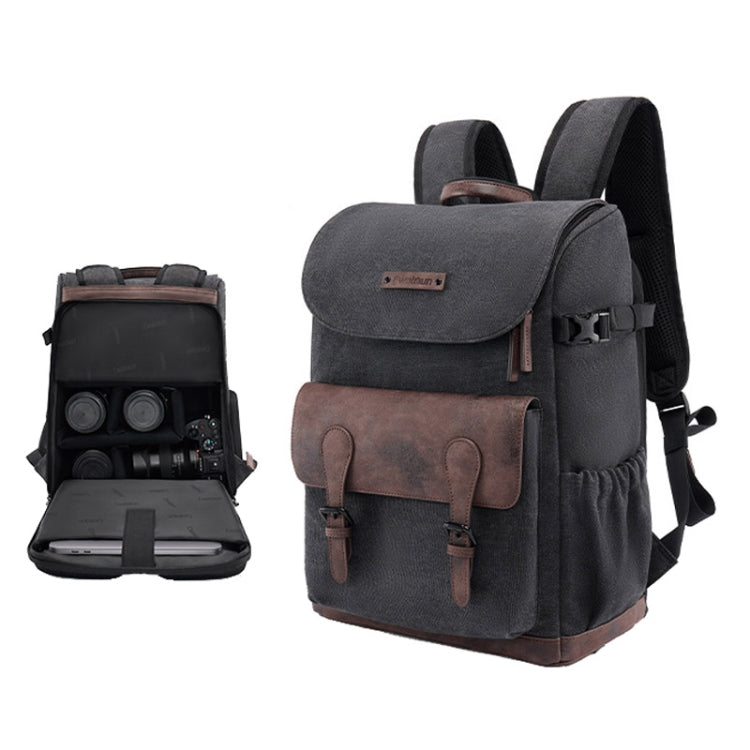 Cwatcun D128 Vintage Shoulder Backpack Split Compartment Large Capacity Splashproof Photography Bag, Small Black, Medium Black
