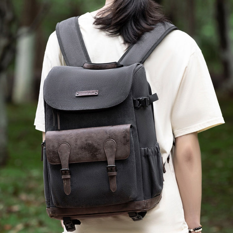 Cwatcun D128 Vintage Shoulder Backpack Split Compartment Large Capacity Splashproof Photography Bag, Small Black, Medium Black