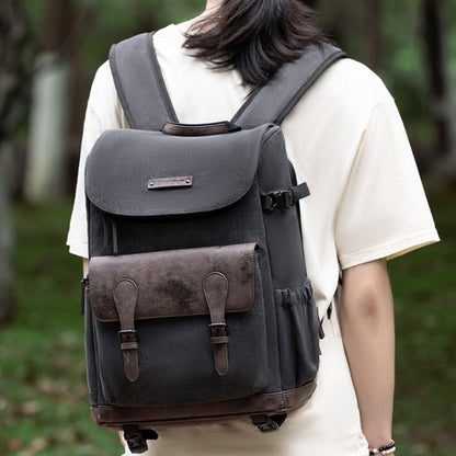 Cwatcun D128 Vintage Shoulder Backpack Split Compartment Large Capacity Splashproof Photography Bag, Small Black, Medium Black