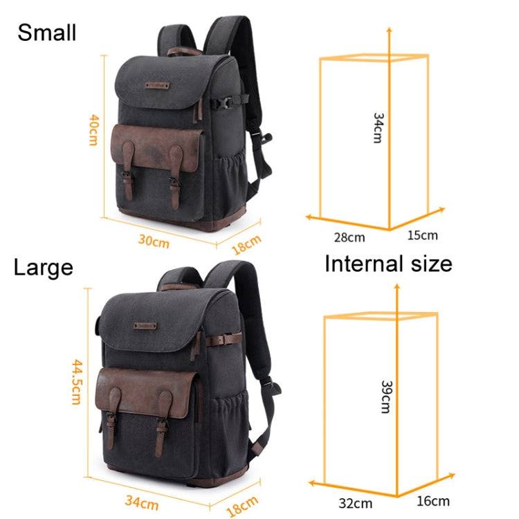 Cwatcun D128 Vintage Shoulder Backpack Split Compartment Large Capacity Splashproof Photography Bag, Small Black, Medium Black