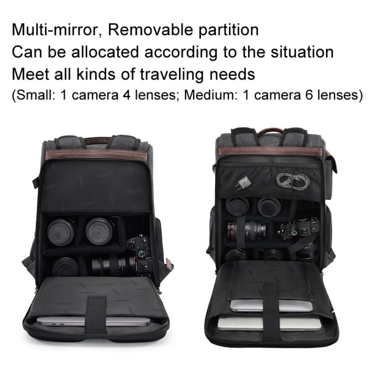 Cwatcun D128 Vintage Shoulder Backpack Split Compartment Large Capacity Splashproof Photography Bag, Small Black, Medium Black