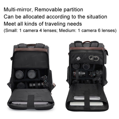 Cwatcun D128 Vintage Shoulder Backpack Split Compartment Large Capacity Splashproof Photography Bag, Small Black, Medium Black