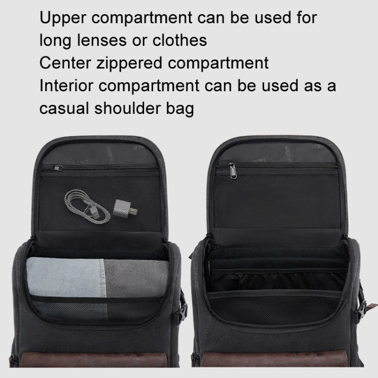Cwatcun D128 Vintage Shoulder Backpack Split Compartment Large Capacity Splashproof Photography Bag, Small Black, Medium Black