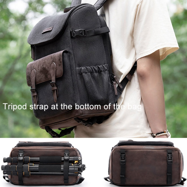 Cwatcun D128 Vintage Shoulder Backpack Split Compartment Large Capacity Splashproof Photography Bag, Small Black, Medium Black