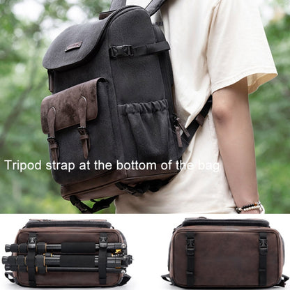 Cwatcun D128 Vintage Shoulder Backpack Split Compartment Large Capacity Splashproof Photography Bag, Small Black, Medium Black