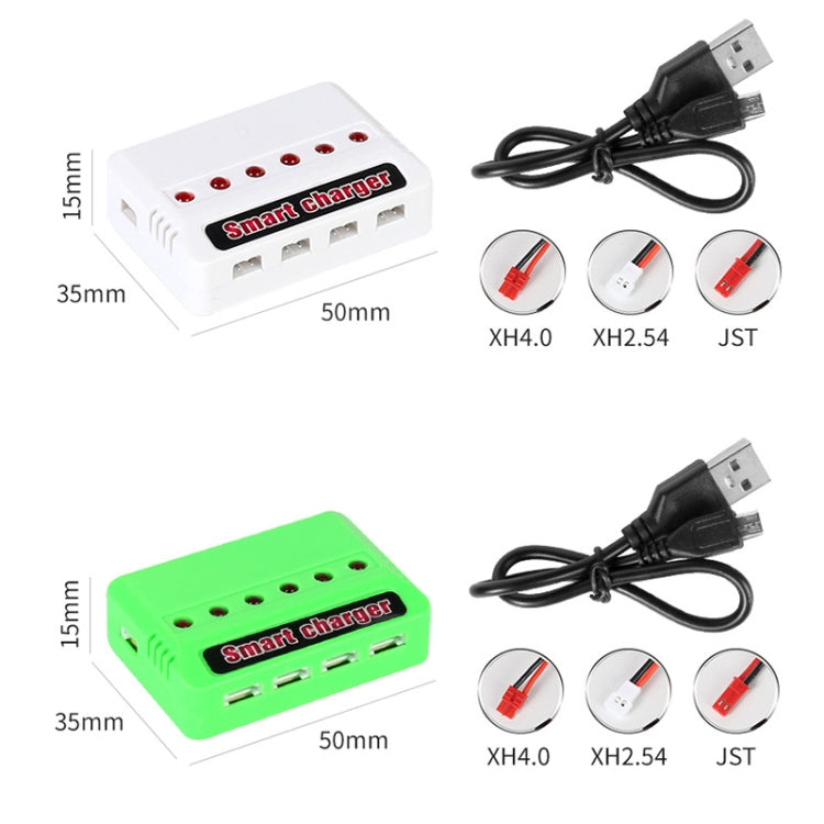 One To Six 3.7V Lithium Battery Drone USB Charger, White XH2.54 Port, White JST Port, White XH4.0 Port, Green XH2.54 Port, Green JST Port, Green XH4.0 Port