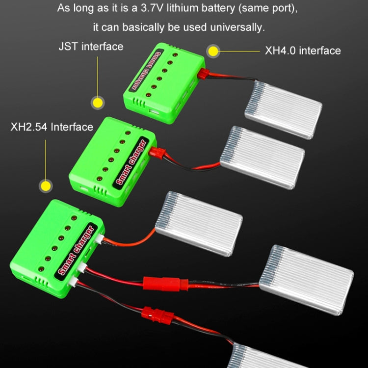 One To Six 3.7V Lithium Battery Drone USB Charger, White XH2.54 Port, White JST Port, White XH4.0 Port, Green XH2.54 Port, Green JST Port, Green XH4.0 Port