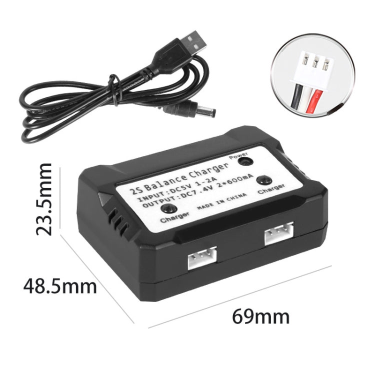 One-To-Two 7.4V Lithium Battery Overcharge Protection USB Charger With Light, XH-3P Plug