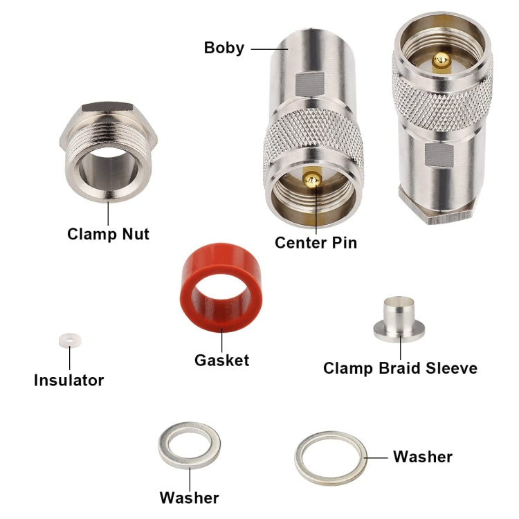 All Copper UHF Male RF Coaxial Connector For LMR400 / RG8 / RG8U / KMR400 / Belden 9913 / 7D-FB Coaxial Cable, UHF Male