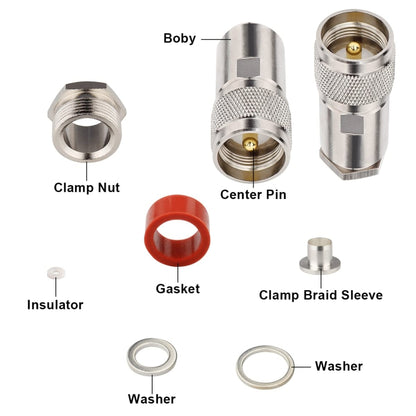 All Copper UHF Male RF Coaxial Connector For LMR400 / RG8 / RG8U / KMR400 / Belden 9913 / 7D-FB Coaxial Cable, UHF Male