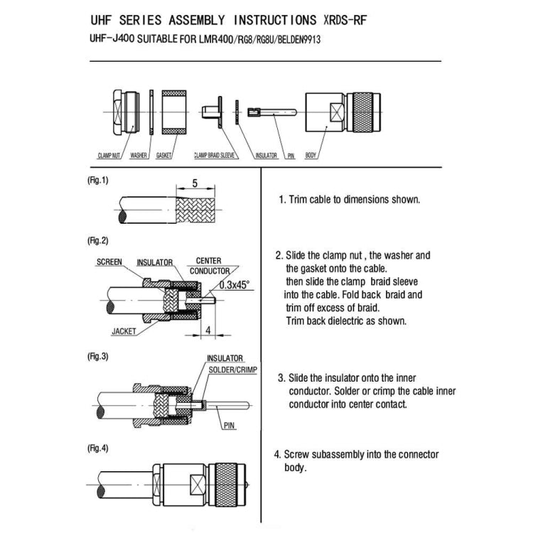 All Copper UHF Male RF Coaxial Connector For LMR400 / RG8 / RG8U / KMR400 / Belden 9913 / 7D-FB Coaxial Cable, UHF Male