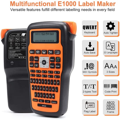 Phomemo E1000 Handheld Industrial Label Maker Thermal Transfer Printer with Keyboard, Gray, Orange