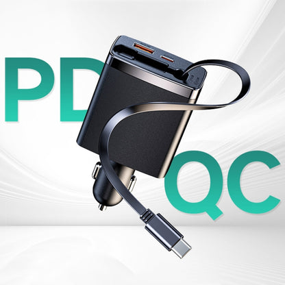 Car Retractable Charger One To Three Automobile Cigarette Lighter, Type-C, 8 Pin