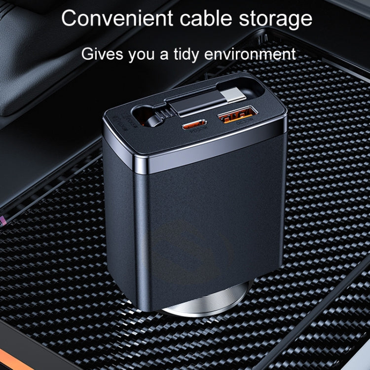 Car Retractable Charger One To Three Automobile Cigarette Lighter, Type-C, 8 Pin
