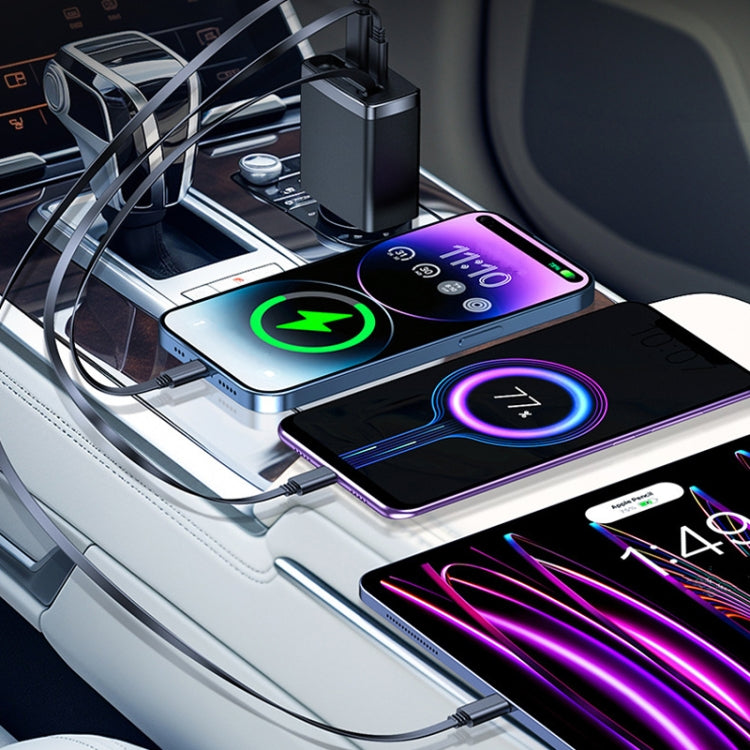 Car Retractable Charger One To Three Automobile Cigarette Lighter, Type-C, 8 Pin