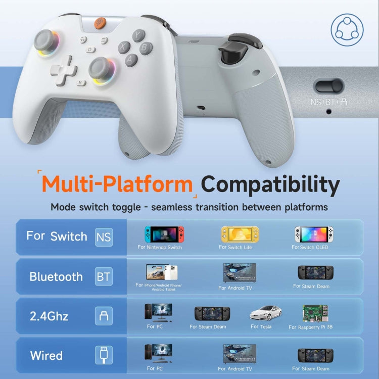 EasySMX X05 Wireless Gamepad Hall RGB Effect Controller For PC / Phone / Switch / Steam Deck, Green, White