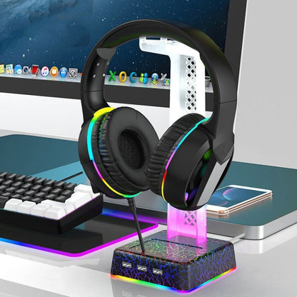 Z3 Cracked With 3USB Expansion Port Headphone Stand RGB Ambient Light Headphone Display Holder