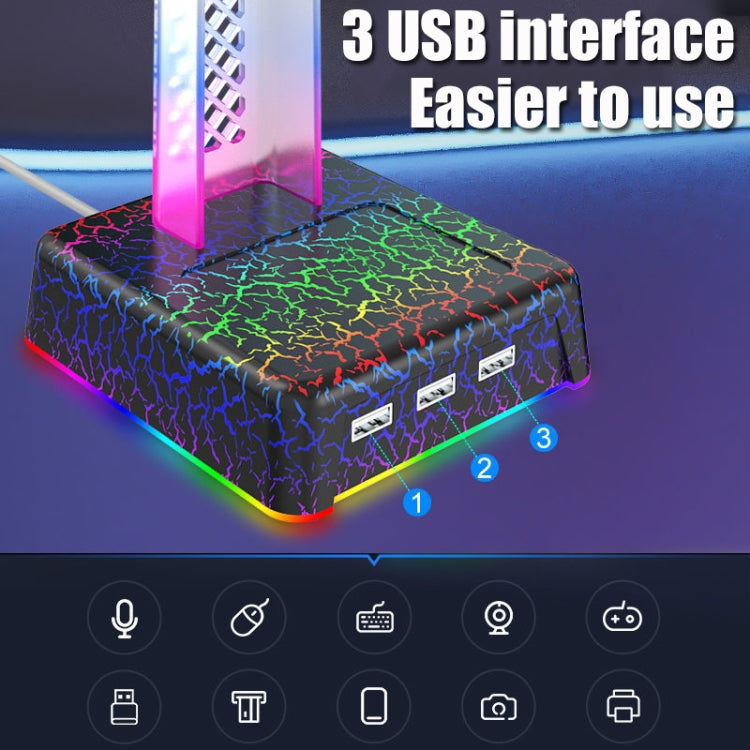 Z3 Cracked With 3USB Expansion Port Headphone Stand RGB Ambient Light Headphone Display Holder