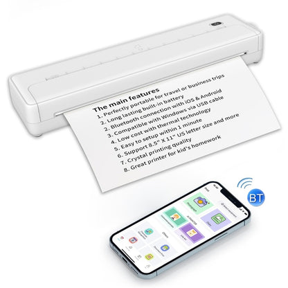 A4-XZ 203DPI A4 Home Portable Smart Wireless Inkless Thermal Printer, White, Black