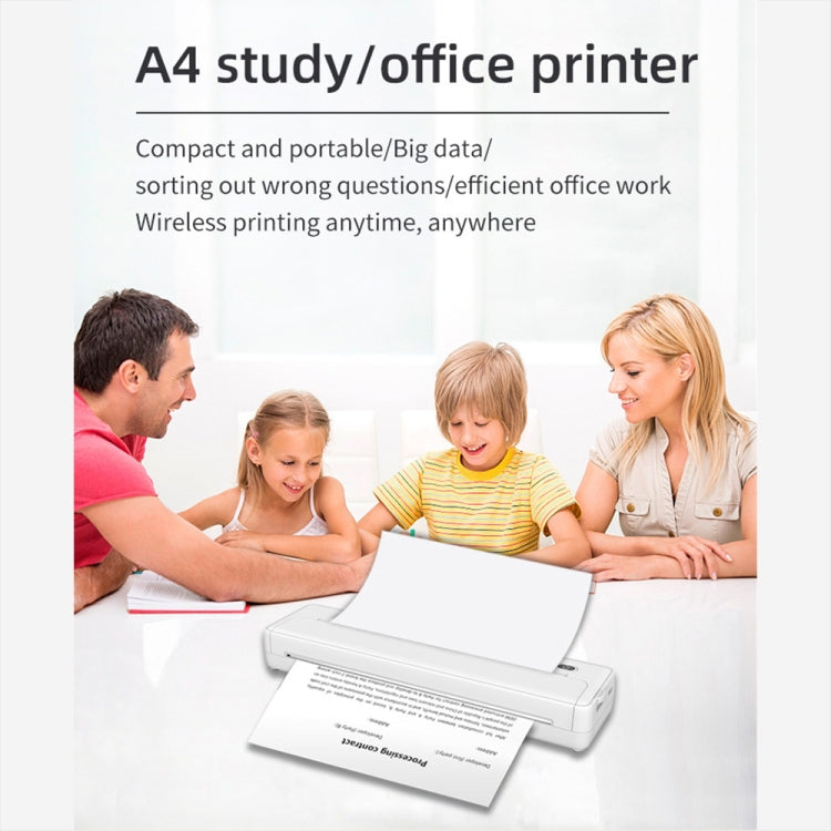 A4-XZ 203DPI A4 Home Portable Smart Wireless Inkless Thermal Printer, White, Black