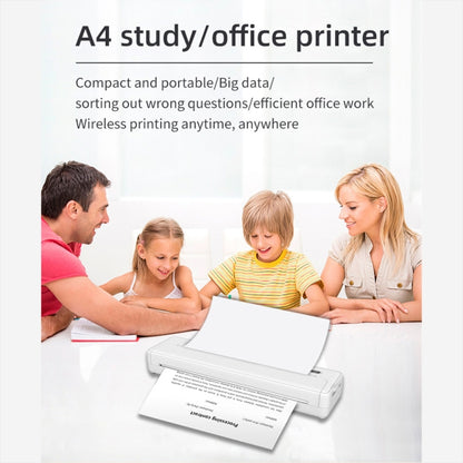 A4-XZ 203DPI A4 Home Portable Smart Wireless Inkless Thermal Printer, White, Black