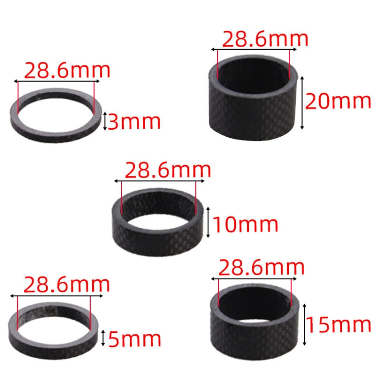 Bicycle Carbon Fiber Gasket Fork Bowl Set Handlebar Pad 3/5/10/15/20mm, 5pcs /Set