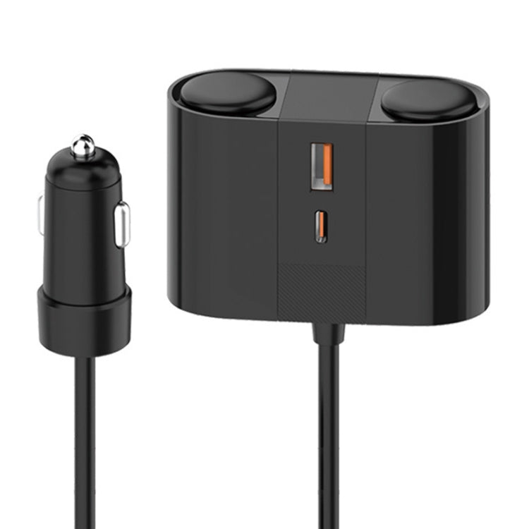 45W Rotating Dual Cigarette Lighter Extension Port Car Charger, S-46