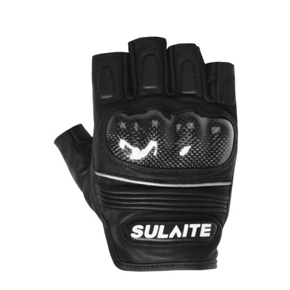 SULAITE Motorcycle Sheepskin Carbon Fiber Breathable Half-finger Riding Gloves, M, L