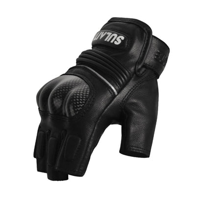 SULAITE Motorcycle Sheepskin Carbon Fiber Breathable Half-finger Riding Gloves, M, L