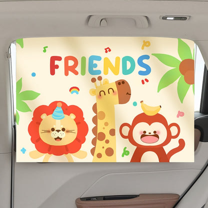 Suction Cup Car Sunshade Children Rear Side Window Insulation Sunscreen Cartoon Car Curtain, Lion Monkey, Elephant Bear, Hat Bear, Swing