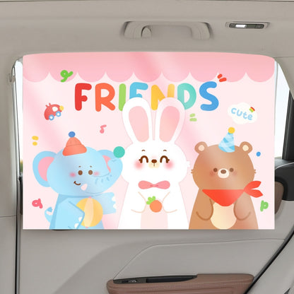 Suction Cup Car Sunshade Children Rear Side Window Insulation Sunscreen Cartoon Car Curtain, Lion Monkey, Elephant Bear, Hat Bear, Swing