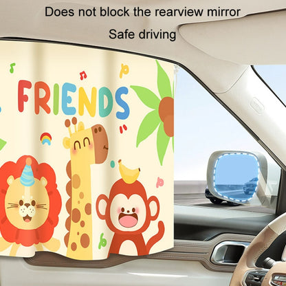 Suction Cup Car Sunshade Children Rear Side Window Insulation Sunscreen Cartoon Car Curtain, Lion Monkey, Elephant Bear, Hat Bear, Swing
