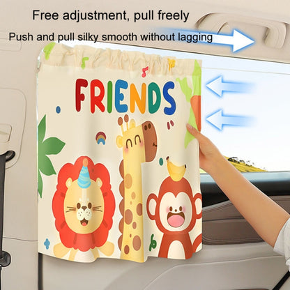 Suction Cup Car Sunshade Children Rear Side Window Insulation Sunscreen Cartoon Car Curtain, Lion Monkey, Elephant Bear, Hat Bear, Swing