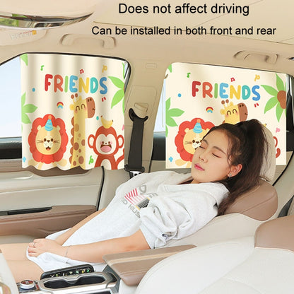 Suction Cup Car Sunshade Children Rear Side Window Insulation Sunscreen Cartoon Car Curtain, Lion Monkey, Elephant Bear, Hat Bear, Swing