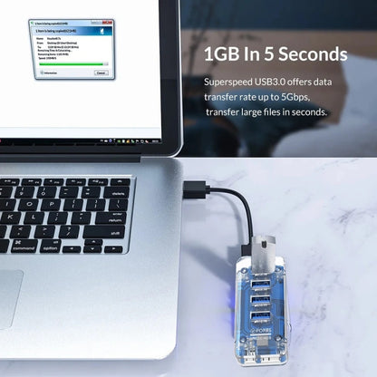 4 x USB 3.0 HUB 5Gbps Transparent Docking Station USB Adapter Splitter, Square, Rectangle