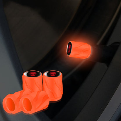 4pcs /Set Luminous Car Motorcycle Tire Modified Valve Cap, Orange Red White Skull, Orange Red Black Flag, Orange Red Red Skull, Orange Red Sports Car, Pink White Skull, Pink Black Flag, Pink Red Skull, Pink Sports Car, Yellow White Skull
