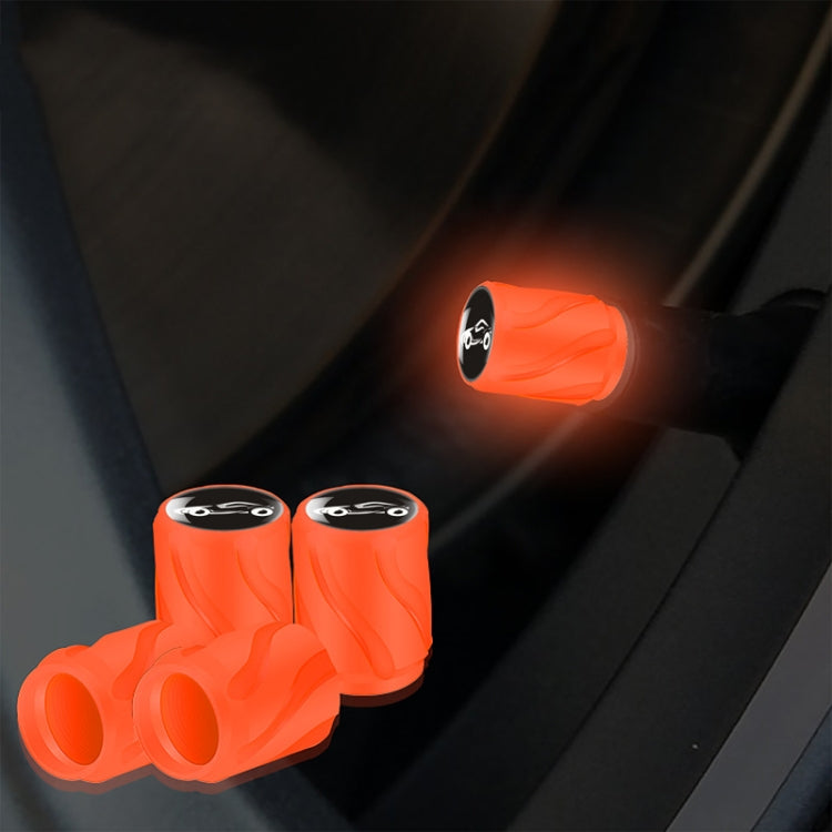 4pcs /Set Luminous Car Motorcycle Tire Modified Valve Cap, Orange Red White Skull, Orange Red Black Flag, Orange Red Red Skull, Orange Red Sports Car, Pink White Skull, Pink Black Flag, Pink Red Skull, Pink Sports Car, Yellow White Skull